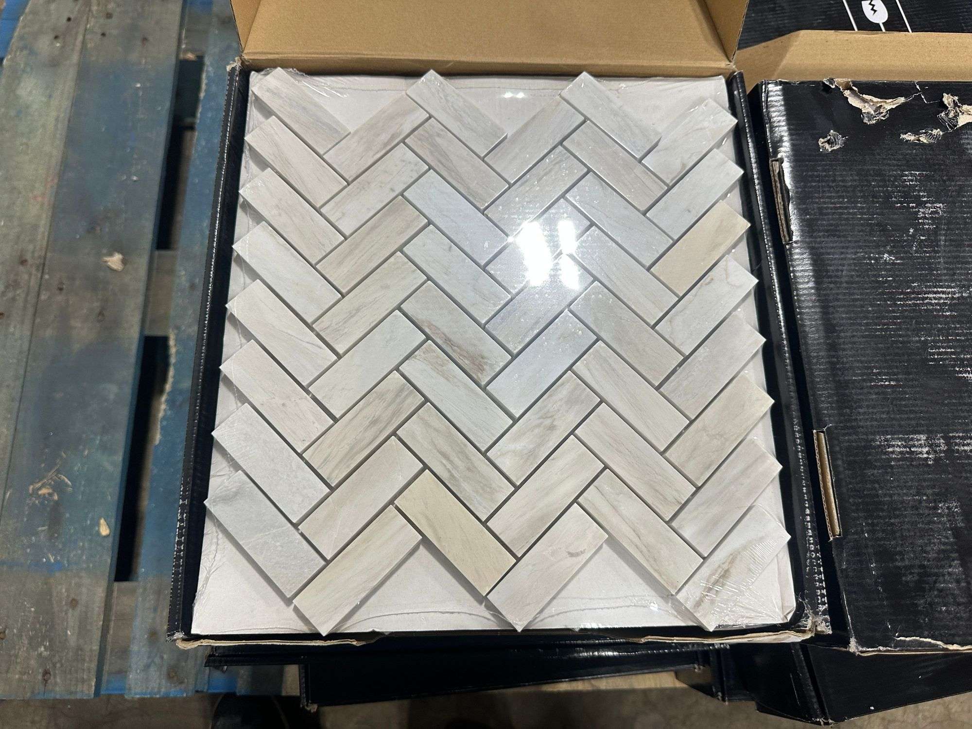 Angora Herringbone Polished Marble Mosaic Tile