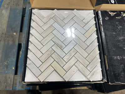 Angora Herringbone Polished Marble Mosaic Tile
