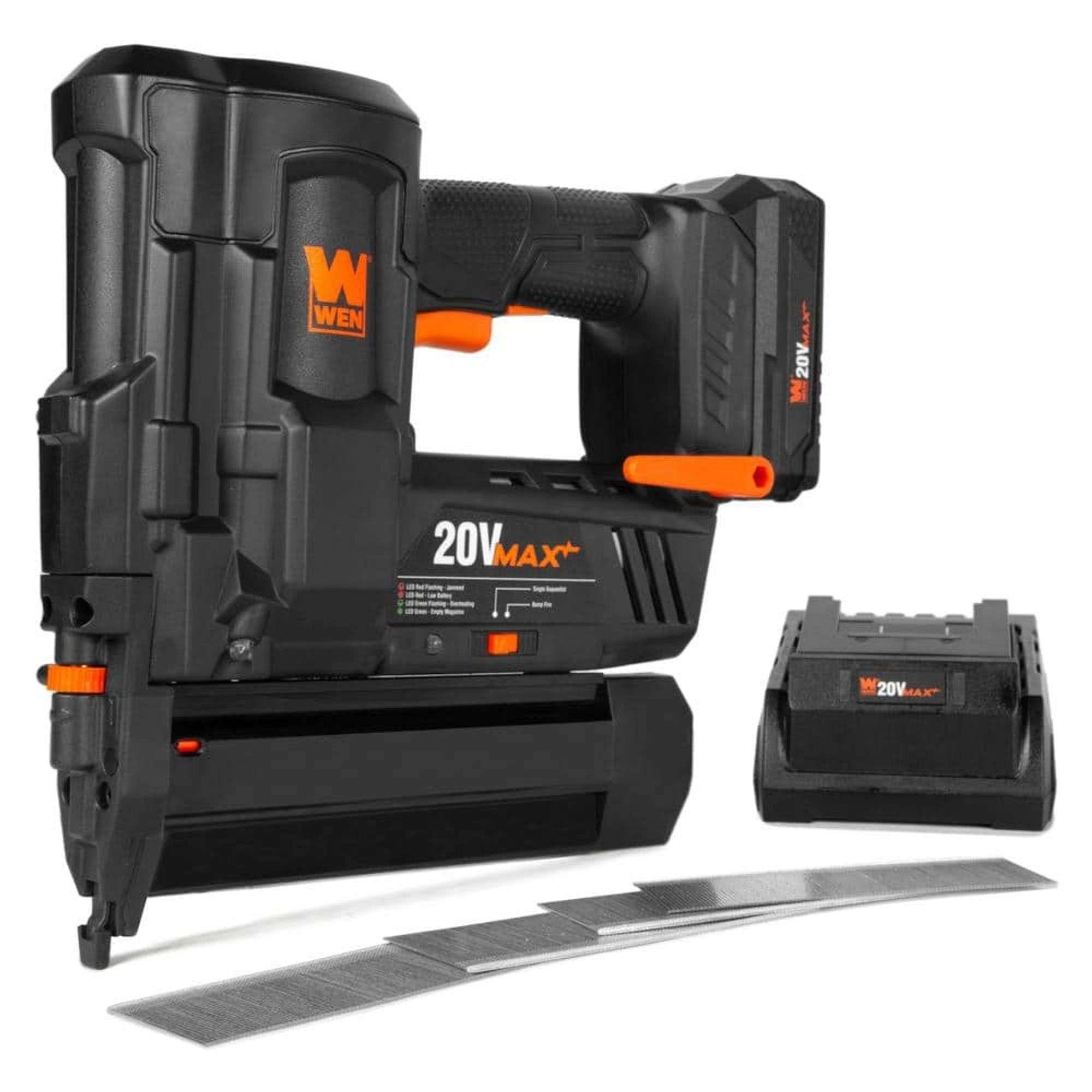 WEN 20V Max Cordless 18-Gauge Brad Nailer + 2.0Ah Battery + Charger - Set of 4